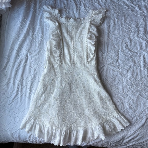 Selfie Leslie Dresses & Skirts - Selfie Leslie White Lace Ruffle Mini Dress Belt Loops